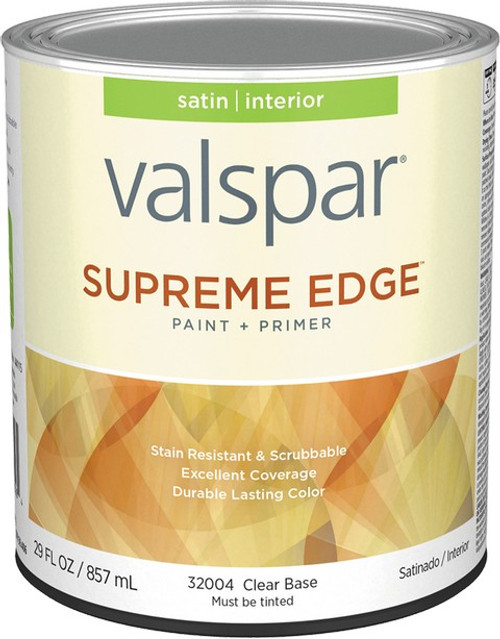 Valspar 32004.005 qt Satin Finish Clear Base Supreme Edge Interior Paint & Primer - 4ct. Case