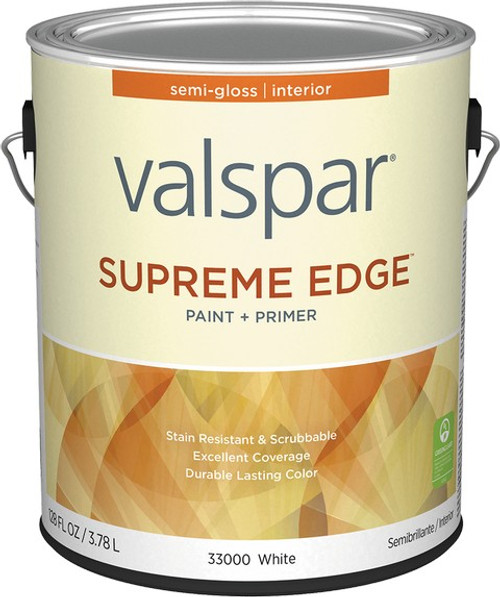 Valspar 33000.007 1gal Semi-Gloss Finish White Base Supreme Edge Interior Paint & Primer - 4ct. Case