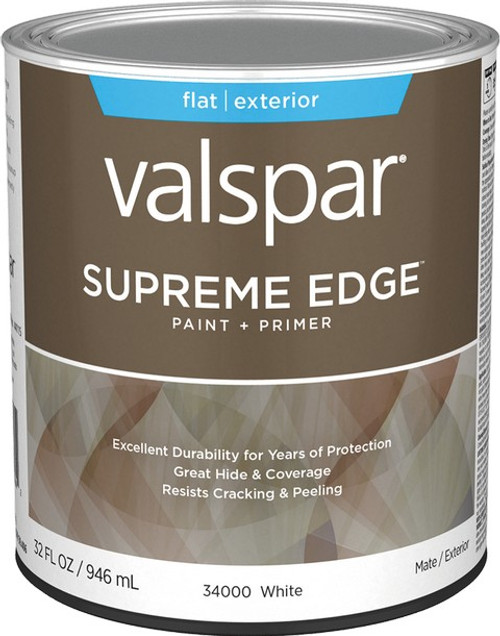 Valspar 34000.005 qt Flat Finish White Base Supreme Edge Exterior Paint & Primer - 4ct. Case