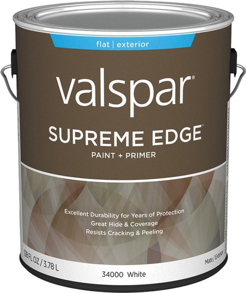 Valspar 34000.007 1gal Flat Finish White Base Supreme Edge Exterior Paint & Primer - 4ct. Case