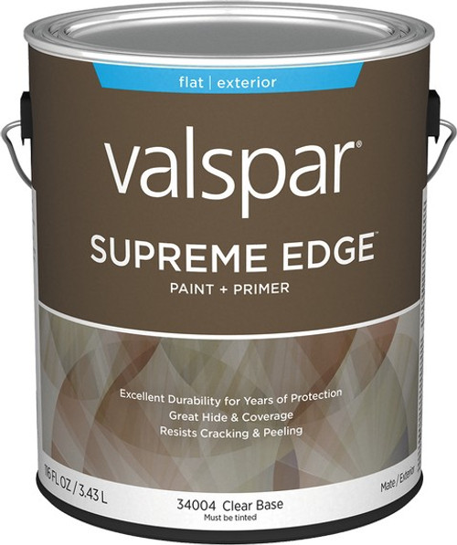 Valspar 34004.007 1gal Flat Finish Clear Base Supreme Edge Exterior Paint & Primer - 4ct. Case