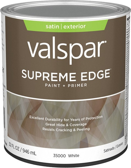 Valspar 35000.005 qt Satin Finish White Base Supreme Edge Exterior Paint & Primer - 4ct. Case