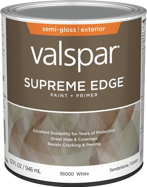 Valspar 36000.005 qt Semi-Gloss Finish White Base Supreme Edge Exterior Paint & Primer - 4ct. Case