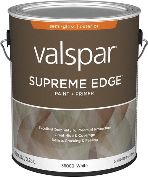 Valspar 36000.007 1gal Semi-Gloss Finish White Base Supreme Edge Exterior Paint & Primer - 4ct. Case