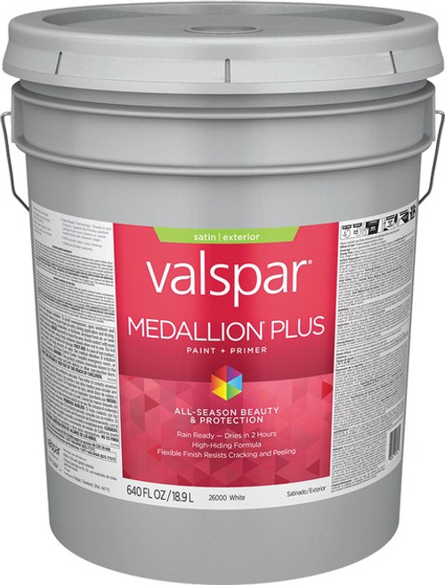 Valspar 26000.008 5gal Satin Finish White Base Medallion Plus Exterior Paint & Primer