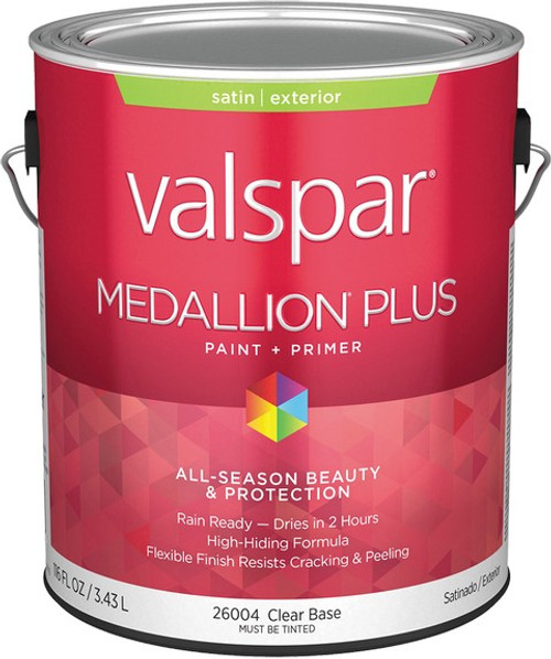 Valspar 26004.007 1gal Satin Finish Clear Base Medallion Plus Exterior Paint & Primer - 4ct. Case