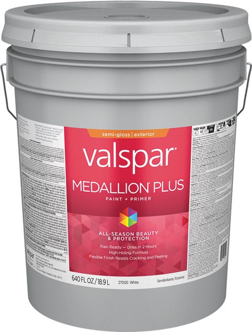 Valspar 27000.008 5gal Semi-Gloss Finish White Base Medallion Plus Exterior Paint & Primer