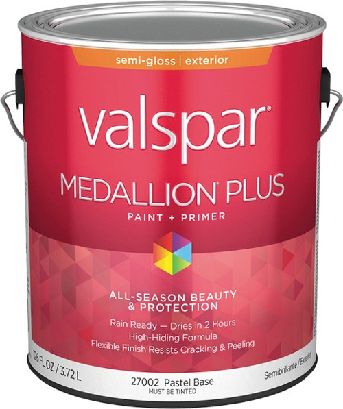 Valspar 27002.007 1gal Semi-Gloss Finish Pastel Base Medallion Plus Exterior Paint & Primer - 4ct. Case