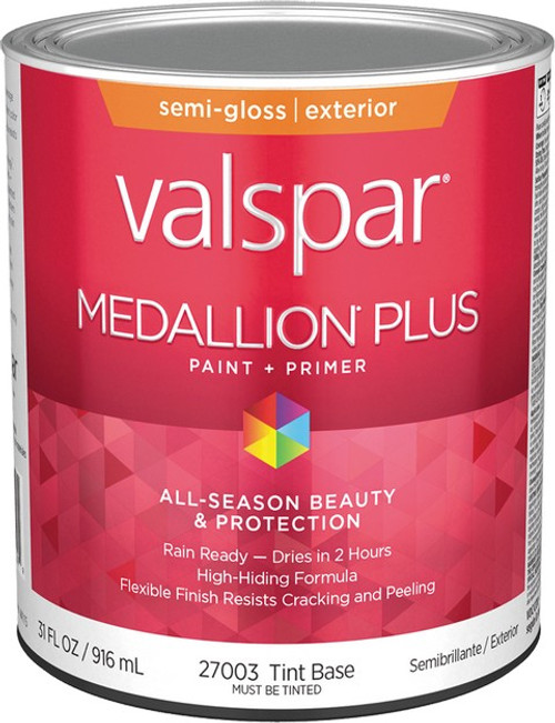 Valspar 27003.005 qt Semi-Gloss Finish Tint Base Medallion Plus Exterior Paint & Primer - 4ct. Case