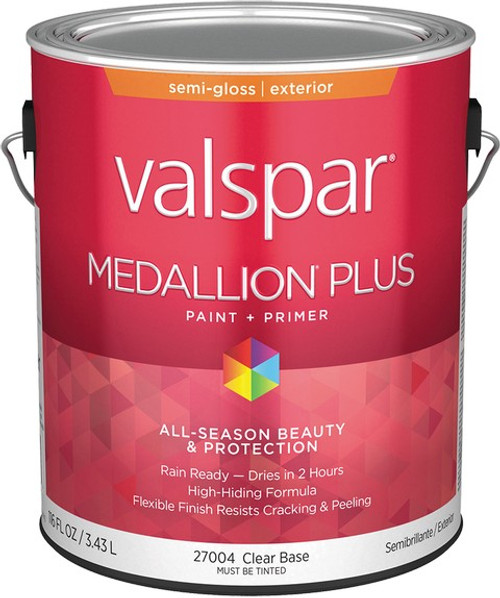 Valspar 27004.007 1gal Semi-Gloss Finish Clear Base Medallion Plus Exterior Paint & Primer - 4ct. Case