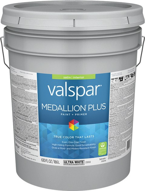 Valspar 23002.008 5gal Satin Finish Ultra White Base Medallion Plus Interior Paint & Primer