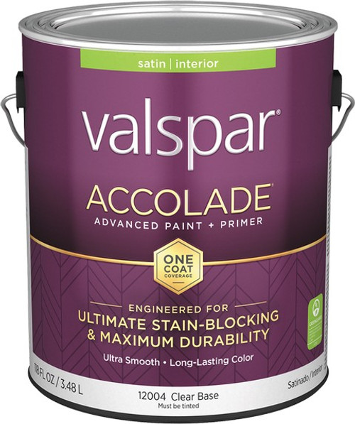 Valspar 12004.007 1gal Satin Finish Clear Base Accolade Interior Paint & Primer - 4ct. Case