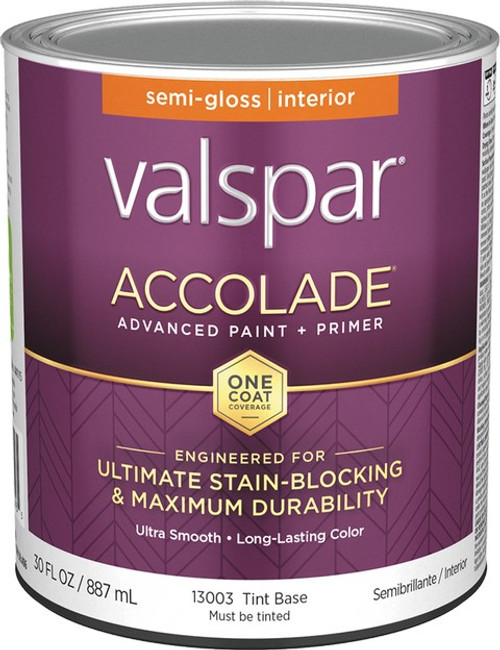 Valspar 13003.005 qt Semi-Gloss Finish Tint Base Accolade Interior Paint & Primer - 4ct. Case