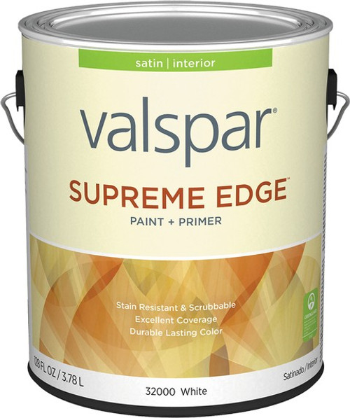 Valspar 32000.007 1gal Satin Finish White Base Supreme Edge Interior Paint & Primer - 4ct. Case