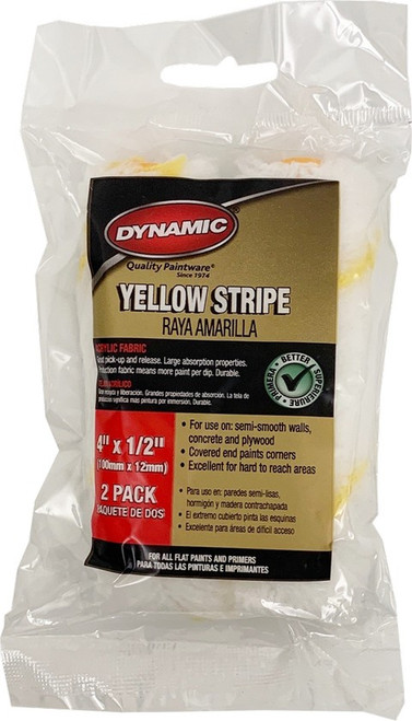 Dynamic 05309 4" x 1/2" (100mm x 12mm) Yellow Stripe Mini Roller 2Pk