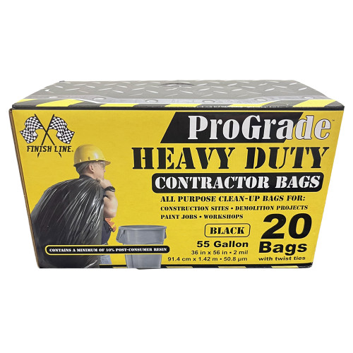 55-Gal IPS 13-11109 Black ProGrade Heavy Duty Contractor Bags, 20-Count