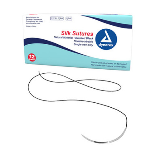 Braided Black Silk Sutures-Non Absorbable, Black, 4-0, C6 Needle, 18", 12/Box