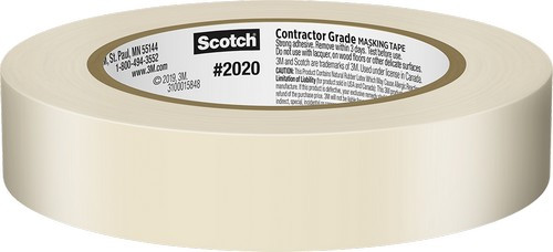 3M 2020-24A-BK .94" x 60.1yd (24mm) Scotch Contractor Grade Masking Tape Bulk (36/pk)