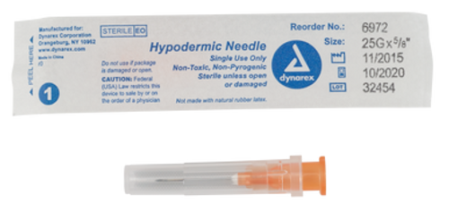 Hypodermic Needle - Non-Safety, 25G, 5/8 " needle, 10/100/cs