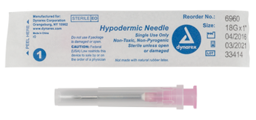 Hypodermic Needle - Non-Safety, 18G, 1" needle, 10/100/case