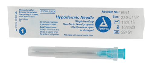 Hypodermic Needle - Non-Safety, 23G, 1 1/2 " needle, 10/100/cs