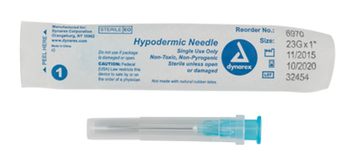 Hypodermic Needle - Non-Safety, 23G, 1 " needle, 10/100/cs