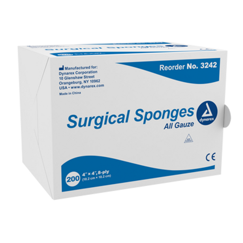 Surgical Gauze Sponge, 4"x 4" 8 Ply, 20/200/Cs (4M)