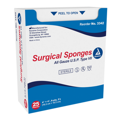 Surgical Gauze Sponge Sterile 2's, 4"x 4"  8 Ply, 24/25 (1200/Cs)