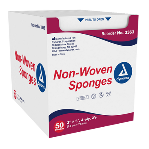 Non-Woven Sponge Sterile 2's, 3"x 3" 4 Ply, 24/50 (2400/Cs)