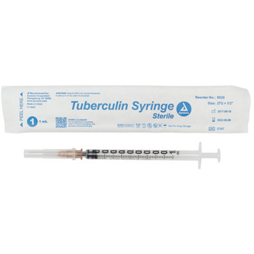 Tuberculin Non-Safety Syringe (Luer Slip) - 1cc, 27G, 1/2" needle, 10/100/cs