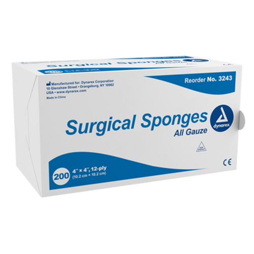 Surgical Gauze Sponge, 4"x 4" 12 Ply, 10/200/Cs (2M)