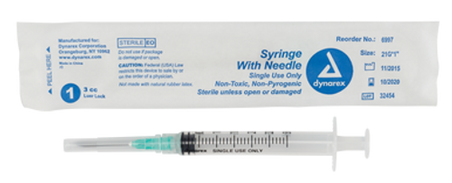 Syringe - Non-Safety with Needle - 3cc Luer Lock, 21G, 1", 8/100/cs