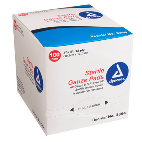 Gauze Pad Sterile 1's, 4"x 4" 12 Ply, 12/100 (1200/Cs)