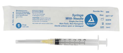Syringe - Non-Safety with Needle - 3cc Luer Lock, 20G. 1.5", 8/100/cs