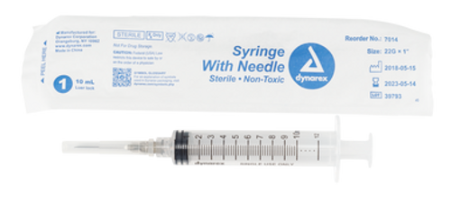 Syringe - Non-Safety with Needle - 10cc Luer Lock, 22G, 1" needle, 4/100/cs