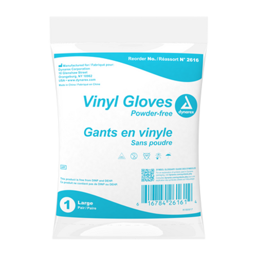 Vinyl Exam Gloves, 1pair of gloves per bag, L, Clear, 500/1pr/Cs