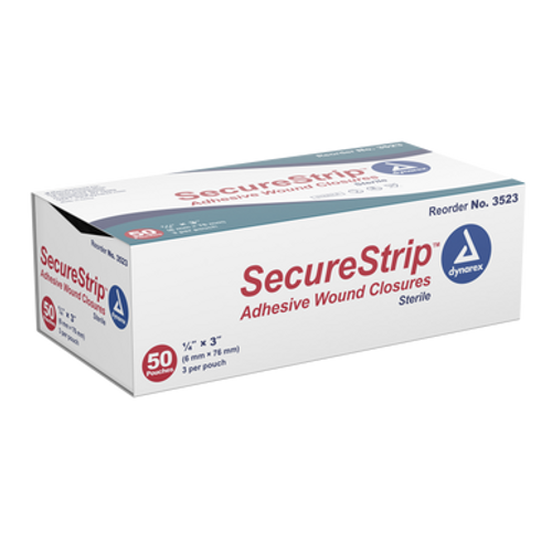 SecureStrip Adhesive Wound Closures - Sterile, 1/4" x 3", 3/pouch 4/50/Cs