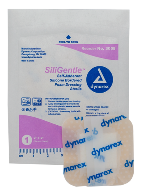 SiliGentle - Silicone Bordered Foam Dressing, 2" x 2", 12/10/Cs