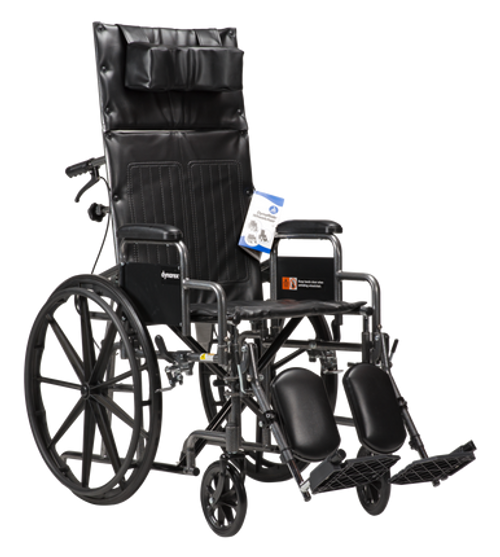 DynaRide Reclining Wheelchair 22x18inch w/ Detach Desk Arm E, Silver Vein, 1pc/cs