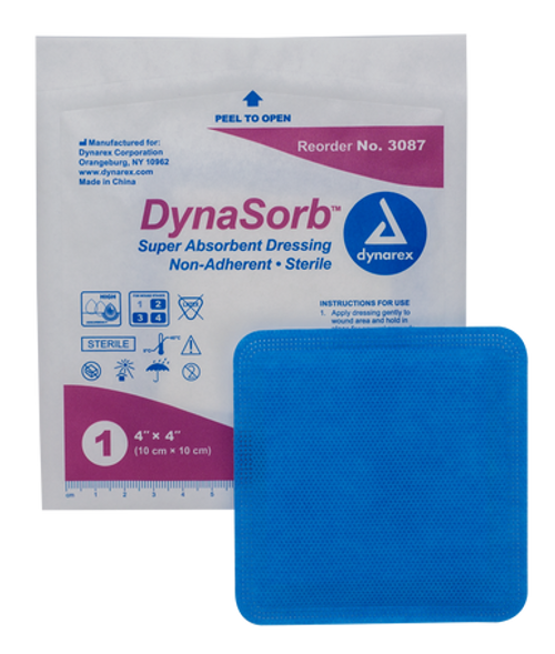 DynaSorb Super Absorbent Dressing, Non-Adhering, 4" x 4", 12/10/cs