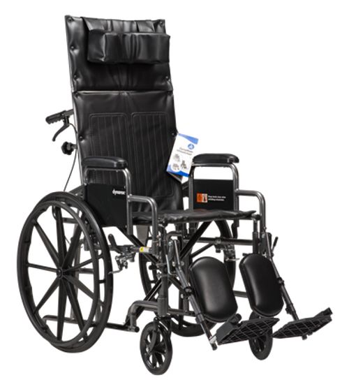 DynaRide Reclining Wheelchair 20x16inch w/ Detach Desk Arm E, Silver Vein, 1pc/cs