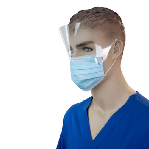 Procedure Face Mask- with Ear Loop and Plastic Shield, Blue, 4/50/Cs