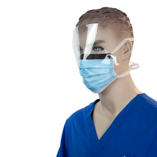 Surgical Face Mask - with Ties & Plastic Shield, Blue, 4/50/Cs