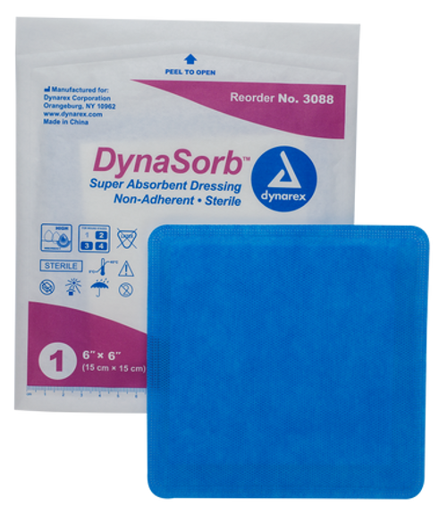 DynaSorb Super Absorbent Dressing, Non-Adhering, 6" x 6", 12/10/cs