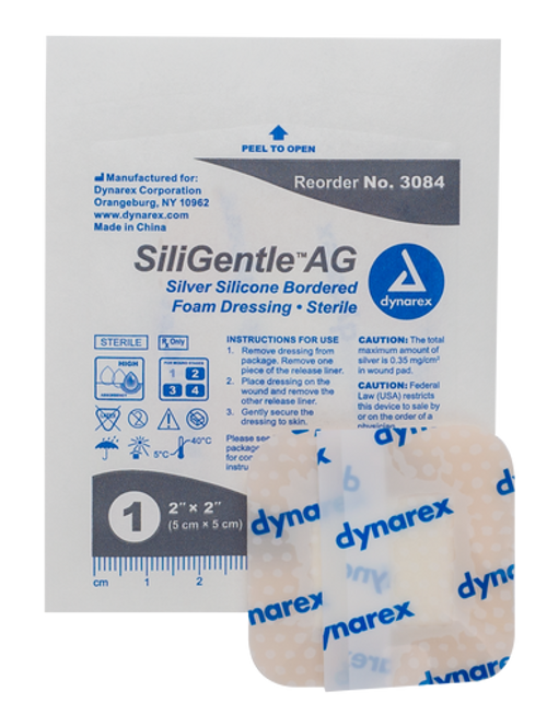 SiliGentleAG - Silver Sil. Bordered Foam Dressing, 2" x 2", 5/10/cs