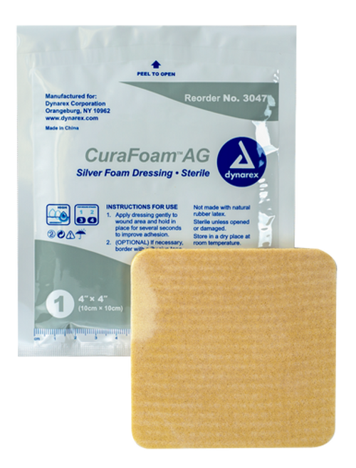 CuraFoam AG - Silver Foam Dressing, 4" x 4", 10/10/Cs