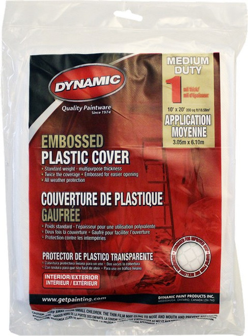 Dynamic 00388 10' x 20' 1mil Embossed Clear Plastic Flat Packed Drop Cloth