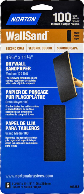 Norton 02534 4-3/16" x 11" 100D WallSand Paper Cut Sheets 5Pk