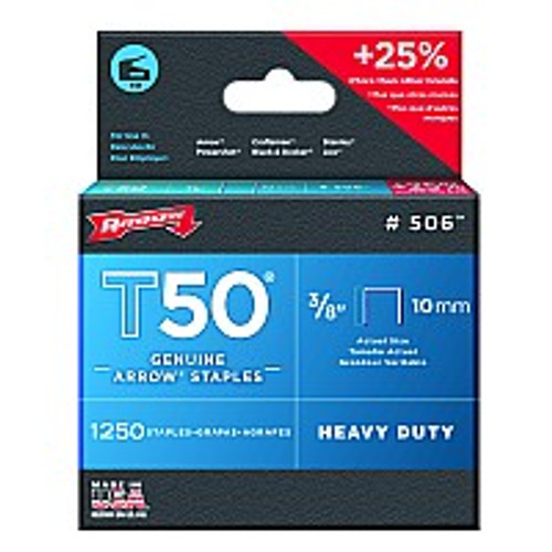 Arrow Fastener 506 3/8" 10mm T50 Staples (1,250pk)