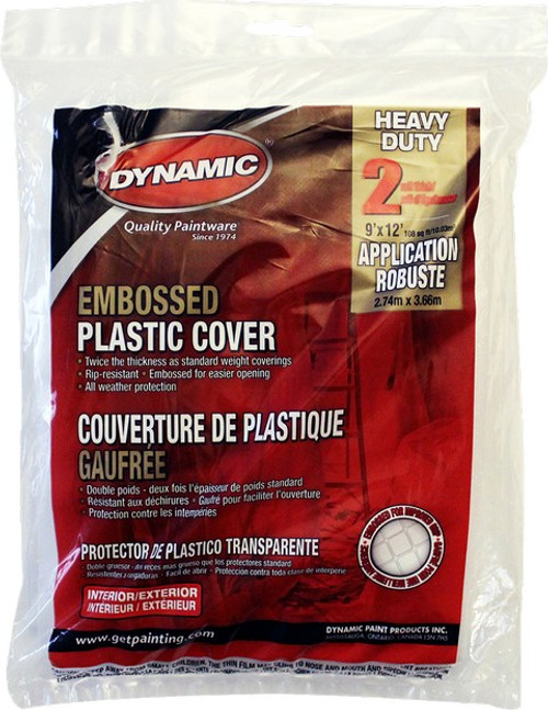 Dynamic 00387 9' x 12' 2mil Embossed Clear Plastic Flat Packed Drop Cloth